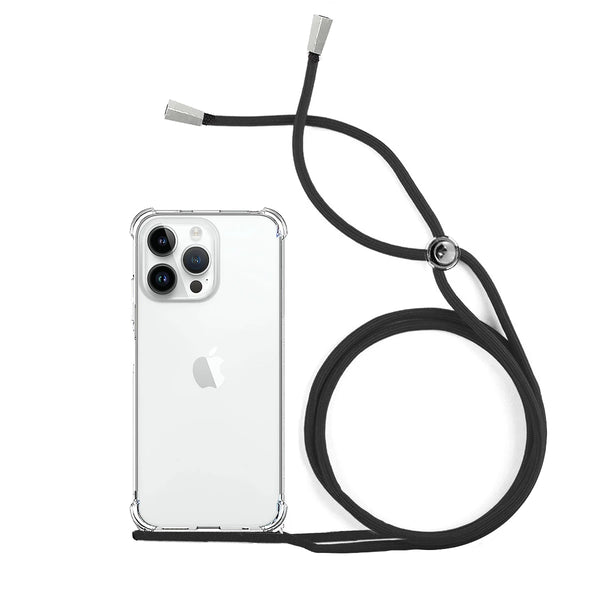 Capa de Gel Transparente Antichoque com Cordão para iPhone 15 Pro Max