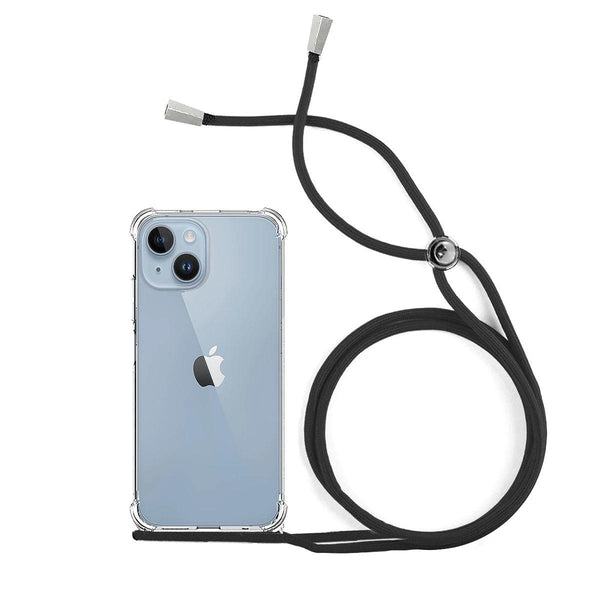 Capa de gel transparente antichoque com cordão para iPhone 15 - MisterCapas