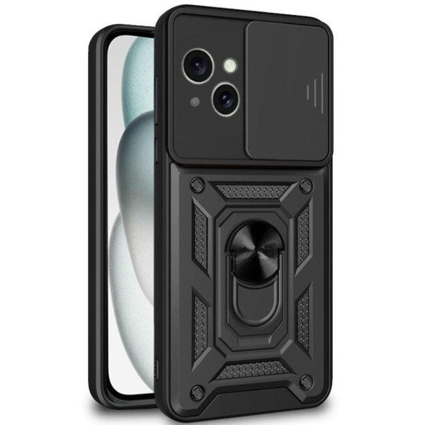 Capa Military com proteção de câmera deslizante e anel 360º para iPhone 15 - MisterCapas