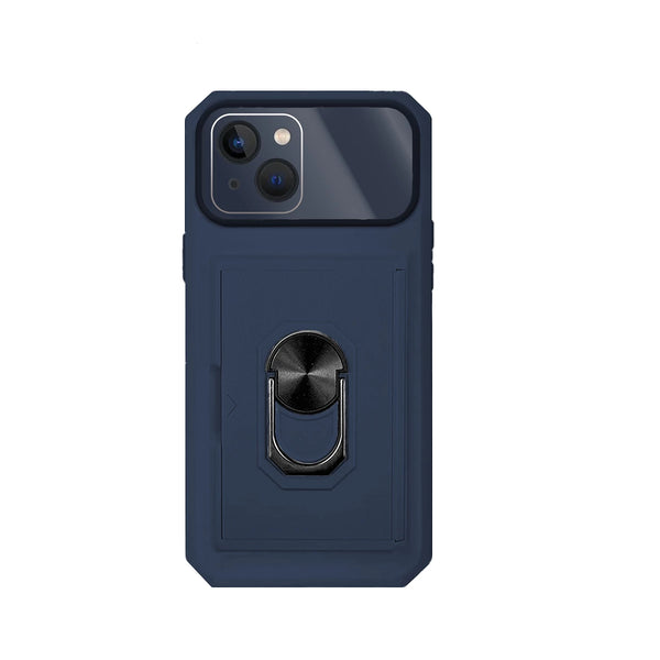 Capa Military com iman, anel e cobertura total das câmeras para iPhone 14 - Azul Escuro