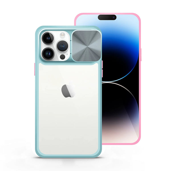 Capa Antichoque Premium com tampa da câmera deslizante para iPhone 14 Pro - Azul Turquesa
