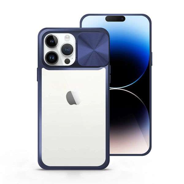Capa Antichoque Premium com tampa da câmera deslizante para iPhone 14 Pro - Azul Escuro