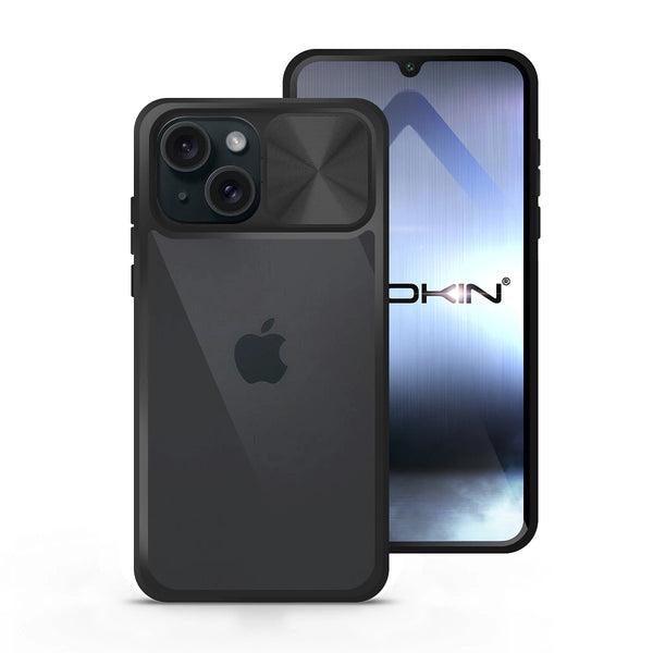 Capa Antichoque Premium com tampa da câmera deslizante para iPhone 15 - Preto