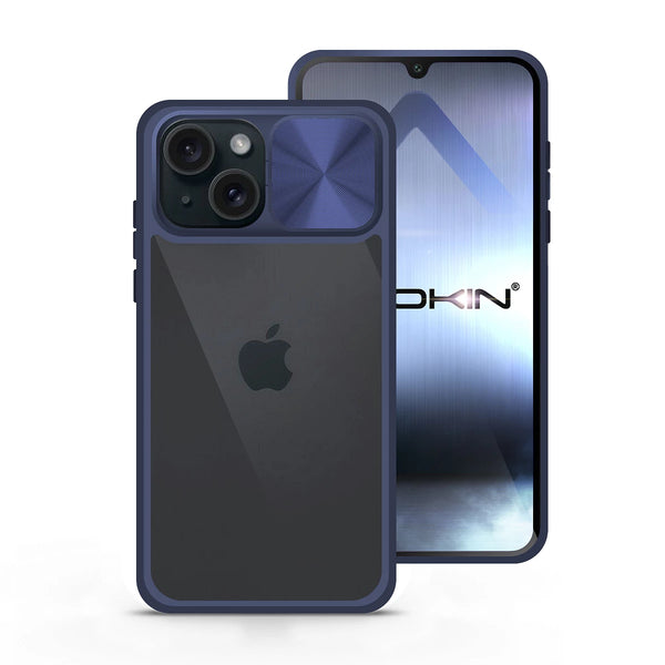 Capa Antichoque Premium com tampa da câmera deslizante para iPhone 15 - Azul Marinho