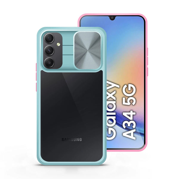 Capa Samsung Galaxy A34 5G Tampa Deslizante Premium - Azul Turquesa