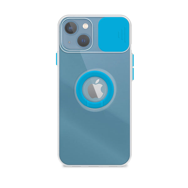 Capa de gel com tampa da camera deslizante e anel para iphone 13 azul