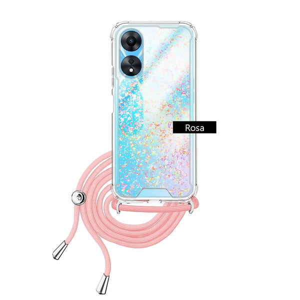 Capa Oppo A98 5G Purpurina Cordão - Rosa