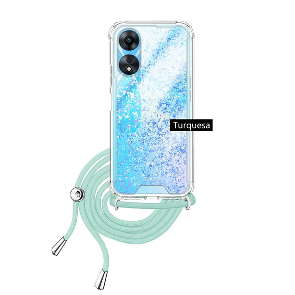 Capa Oppo A98 5G Purpurina Cordão - Azul Turquesa