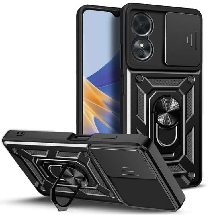 Capa Military com proteção de câmera deslizante e anel 360º para Oppo A17