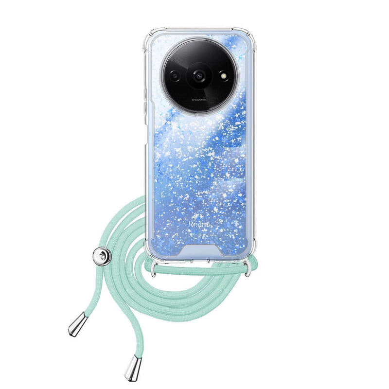 Capa Xiaomi Redmi A3 Purpurina Cordão - Azul Turquesa