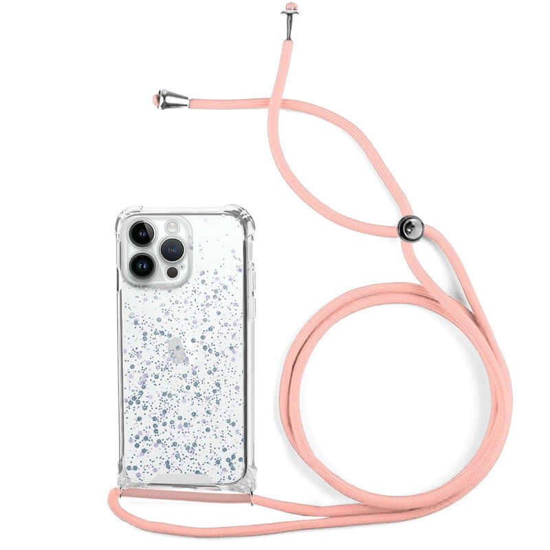 Capa de Purpurina com Cordão para iPhone 15 Pro Max - Rosa