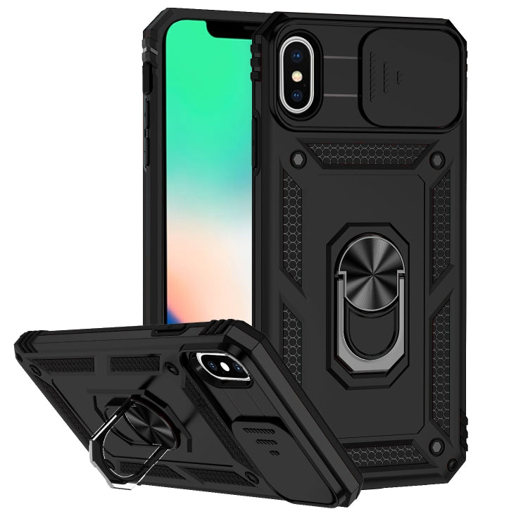 Capa Military com proteção de câmera deslizante e anel 360º para iPhone X/XS