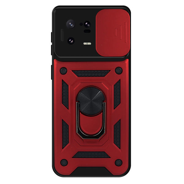 Capa Xiaomi 13 Lite Military com proteção de câmera deslizante e anel 360º - Vermelho