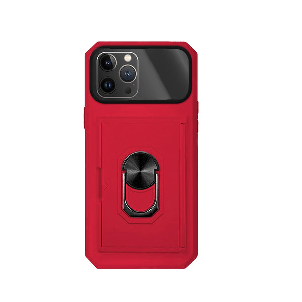 Capa Military com iman, anel e cobertura total das câmeras para iPhone 14 Pro Max - Vermelho