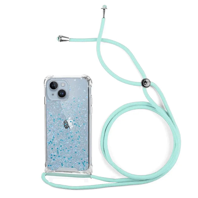 Capa de Purpurina com Cordão para iPhone 14 - Azul Turquesa