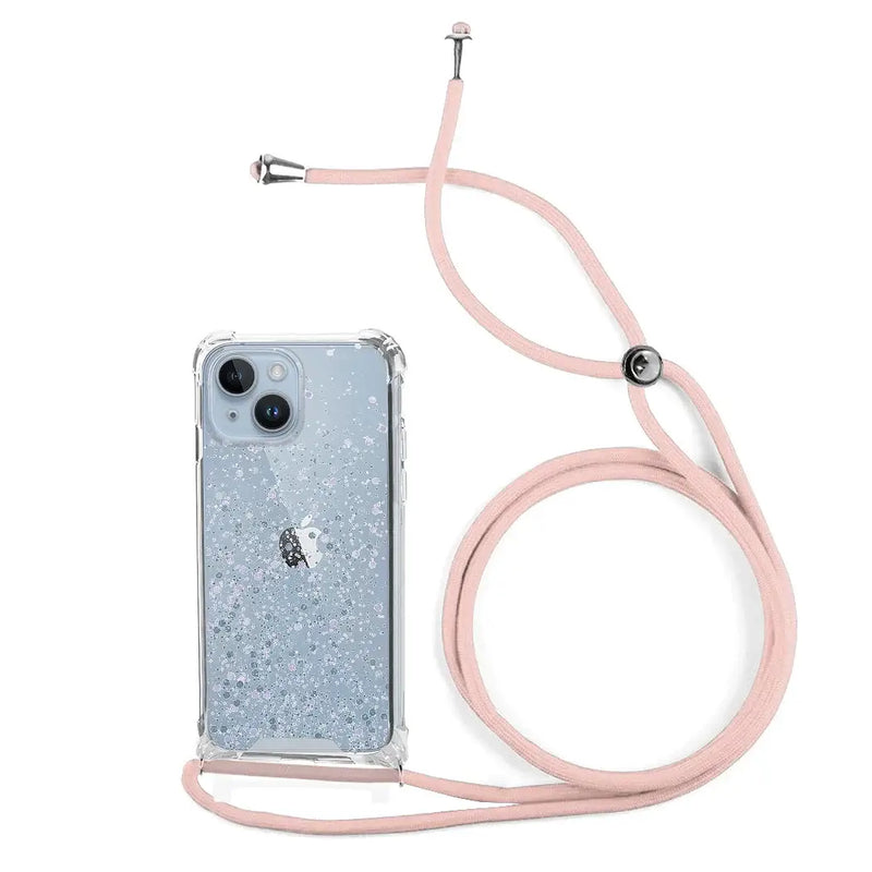 Capa de Purpurina com Cordão para iPhone 14 - Rosa