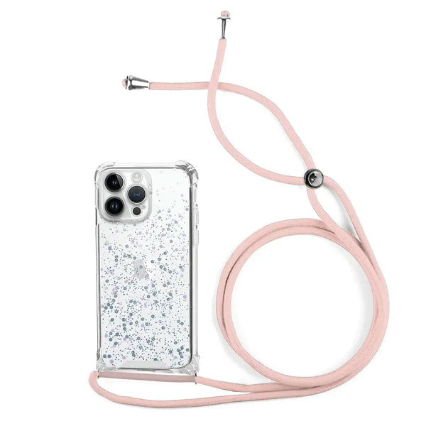 Capa de Purpurina com Cordão para iPhone 14 Pro - Rosa