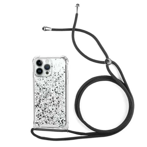 Capa de Purpurina com Cordão para iPhone 14 Pro - Preto