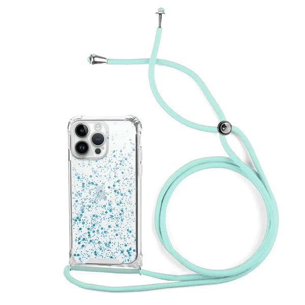 Capa de Purpurina com Cordão para iPhone 14 Pro - Azul Turquesa