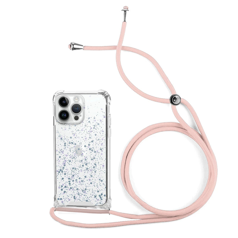 Capa de Purpurina com Cordão para iPhone 14 Pro Max - Rosa