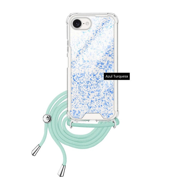 Capa iPhone 16e Purpurina Cordão - Azul Turquesa