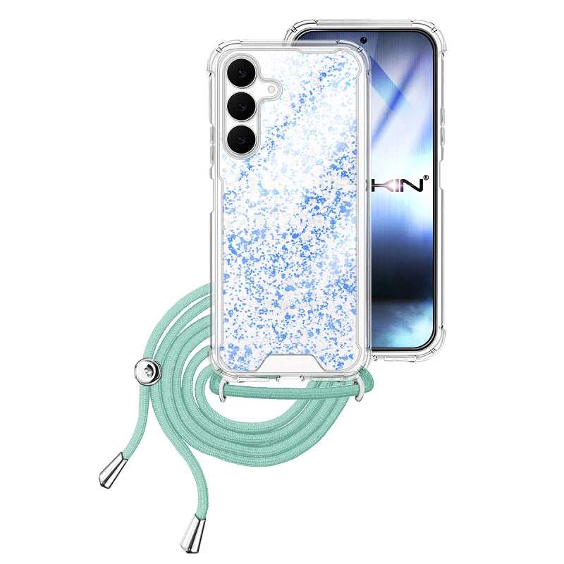 Capa Samsung Galaxy S25 FE Purpurina Cordão - Azul Turquesa