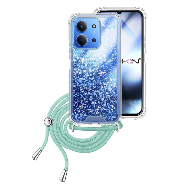 Capa Xiaomi Redmi 15C Purpurina Cordão - Azul Turquesa