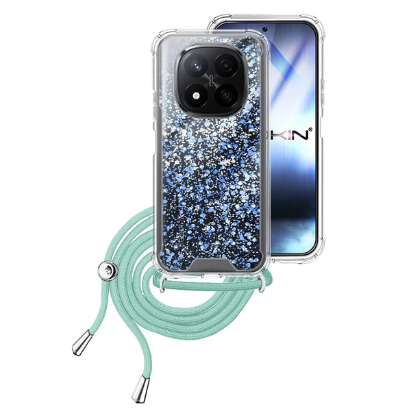 Capa Xiaomi Redmi Note 14 Pro Plus Purpurina Cordão - Azul Turquesa