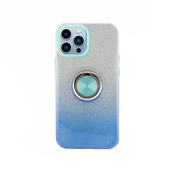 Capa de Silicone Brilhante com íman e anel para iPhone 14 Pro Max - Azul Turquesa