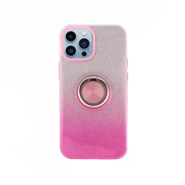 Capa de Silicone Brilhante com íman e anel para iPhone 14 Pro Max - Rosa