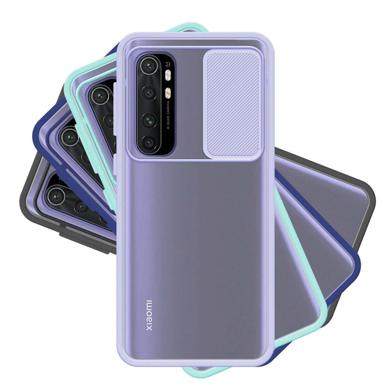 Capa transparente com tampa da câmera deslizante para Xiaomi Mi Note 10 Lite