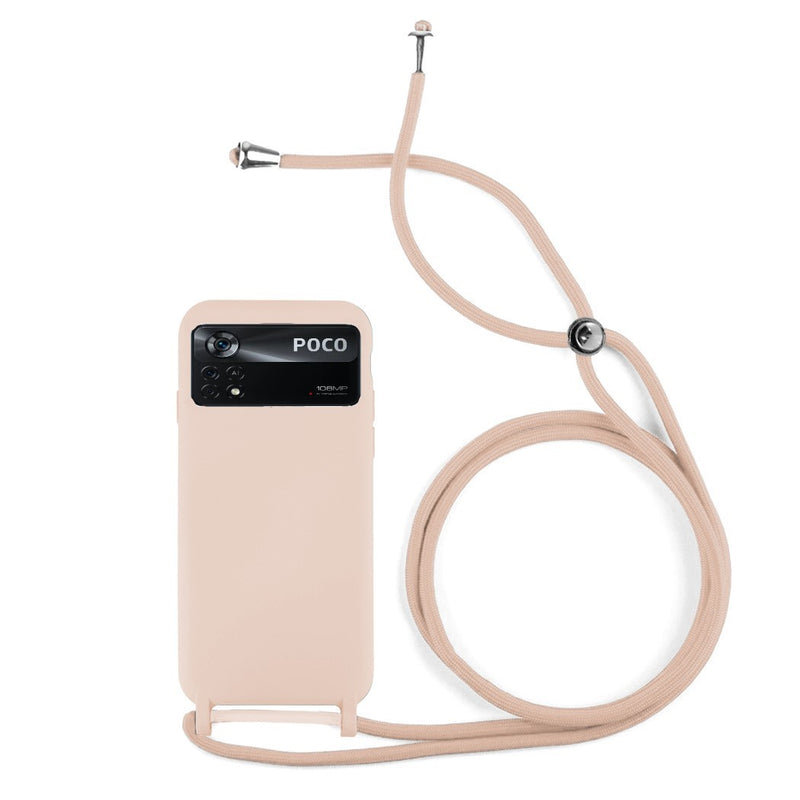 Capa de silicone com cordão para xiaomi poco x4 pro 5g rosa claro