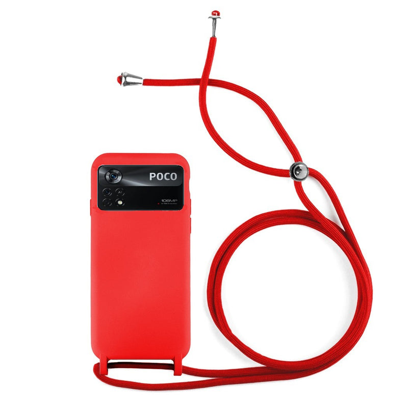 Capa de silicone com cordão para xiaomi poco x4 pro 5g vermelho