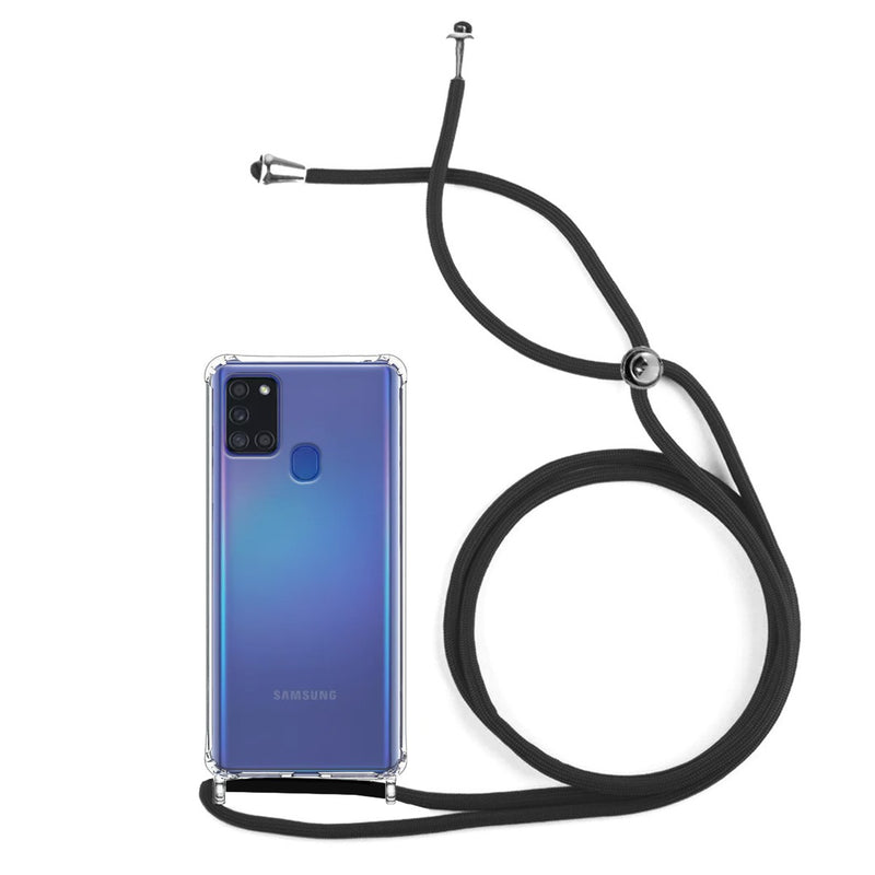 Capa de gel transparente antichoque com cordão para Galaxy A21s