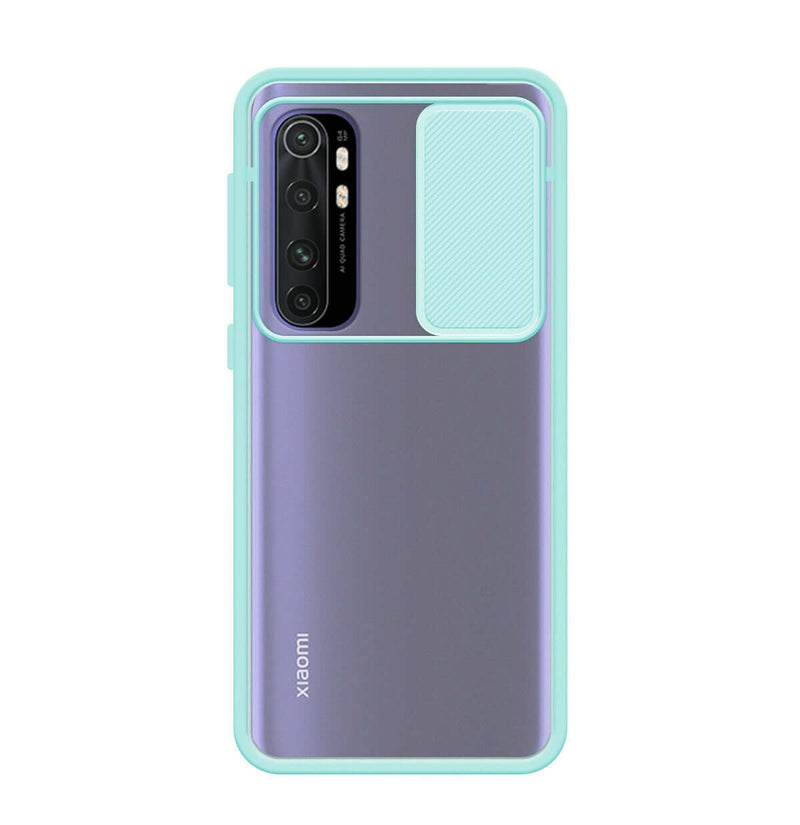 Capa transparente com tampa da câmera deslizante para Xiaomi Mi Note 10 Lite