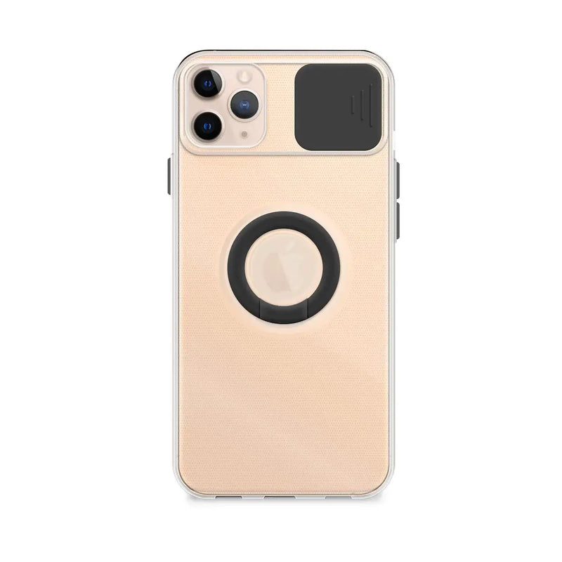 Capa de gel com tampa da câmera deslizante e anel para iPhone 11 Pro Max
