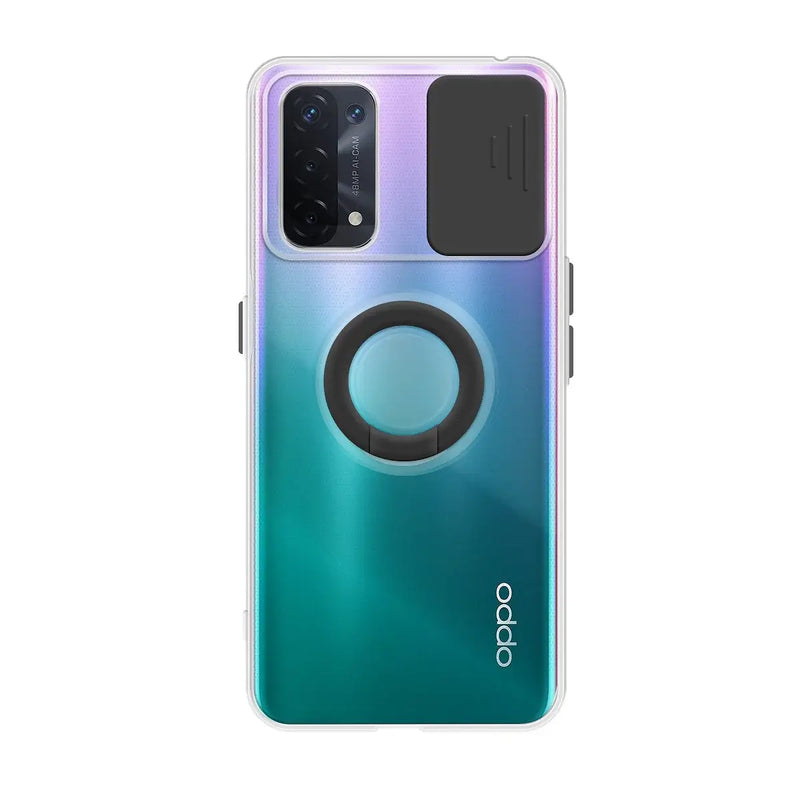 Capa de gel com tampa da câmera deslizante e anel para Oppo A54 5G/A74 5G