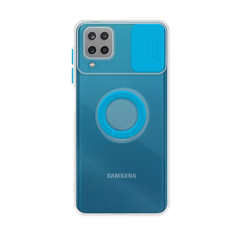 Capa de gel com tampa da câmera deslizante e anel para Galaxy A12