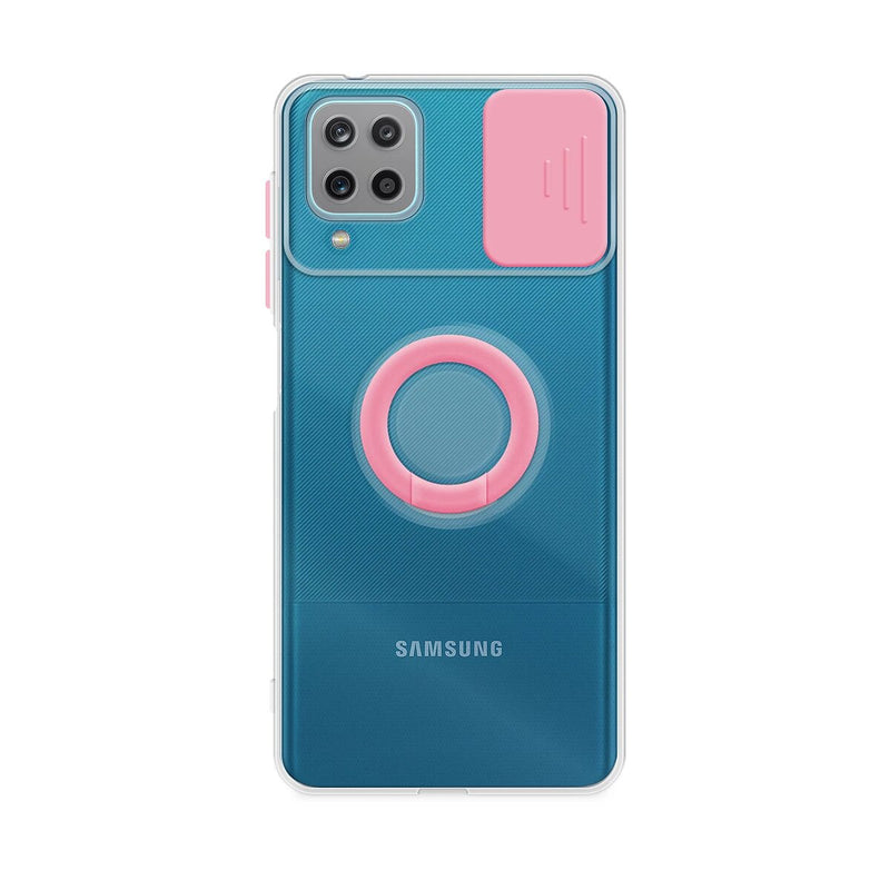 Capa de gel com tampa da câmera deslizante e anel para Galaxy A12