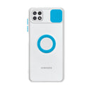 Capa de gel com tampa da câmera deslizante e anel para Galaxy A22 5G